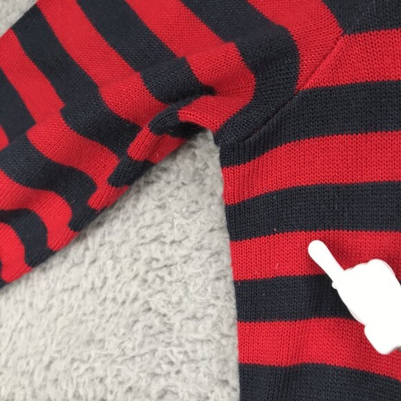 TOMMY HILFIGER Top Womens SMALL Red Blue Stripe Knit 3/4 Sleeve Button Shoulder - Picture 13 of 13
